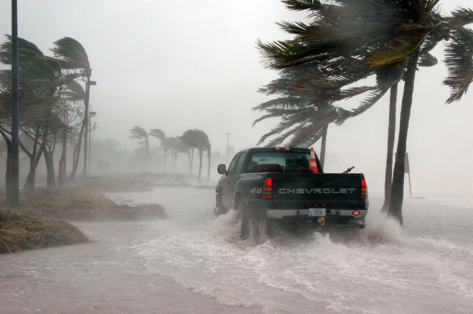 Truck in hurricane