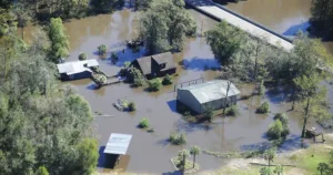 A picture of the location flooded with water